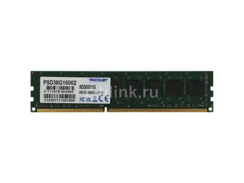 Patriot Signature Black / Green DDR3-1600 CL11 8GB (1x8GB) — фото Ситилинка
