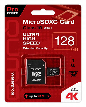 купить Карта памяти QUMO MicroSDXC 128 GB Pro seria 3.0 с адаптером SD