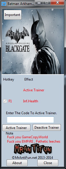 скачать Batman: Arkham Origins ~ Blackgate: Трейнер/Trainer (+1: Бессмертие / Immortality) [1.0]