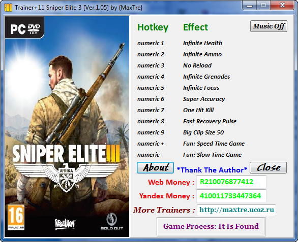 скачать Sniper Elite 3 Трейнер/Trainer (+11) [1.05]