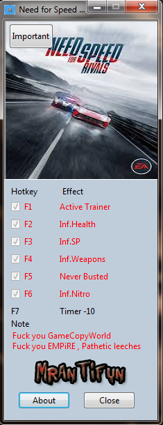 скачать Need for Speed ~ Rivals: Трейнер/Trainer (+7) [1.2: 32 Bit]