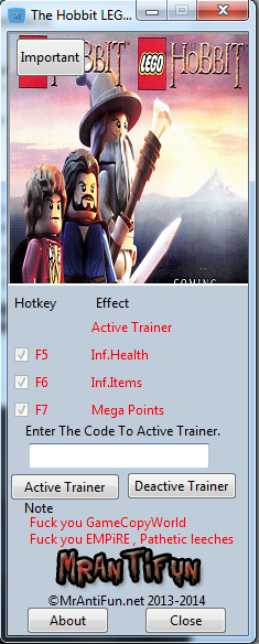 скачать LEGO The Hobbit: Трейнер/Trainer (+3) [1.0]