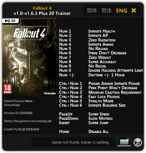 скачать Fallout 4: Трейнер/Trainer (+20) [1.0 - 1.6.3]
