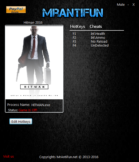 скачать Hitman 6: Трейнер/Trainer (+4) [1.5.1 B]