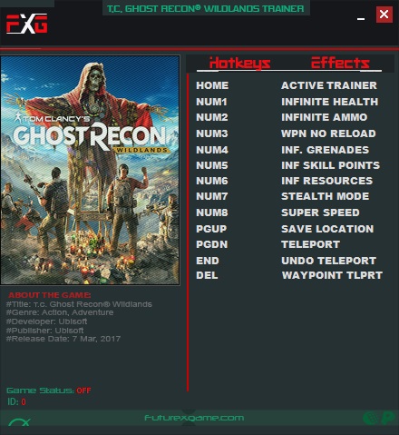 скачать Tom Clancy's Ghost Recon: Wildlands: Трейнер/Trainer (+10) [UPD: 27.07.2017]