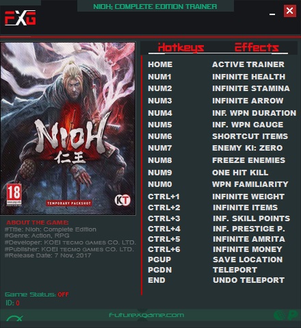 скачать Nioh: Трейнер/Trainer (+17) [1.21]