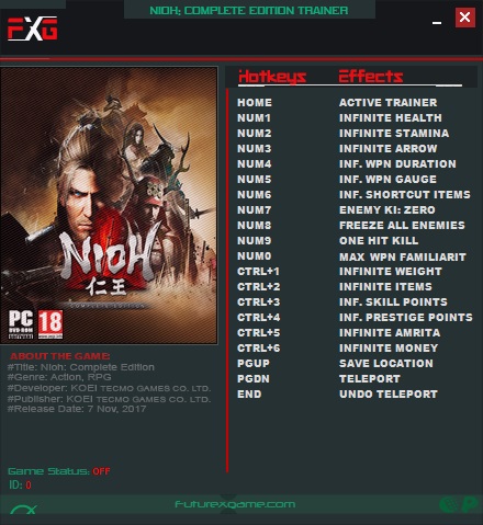 скачать Nioh: Трейнер/Trainer (+17) [1.21 - 1.21.04]