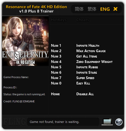 скачать Resonance of Fate 4K HD Edition: Трейнер/Trainer (+8) [1.0]