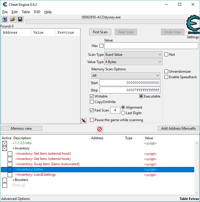 скачать Assassin's Creed: Odyssey: Таблица для Cheat Engine - Inventory Editor [1.1.3.3] - Updated: 16.02.2019