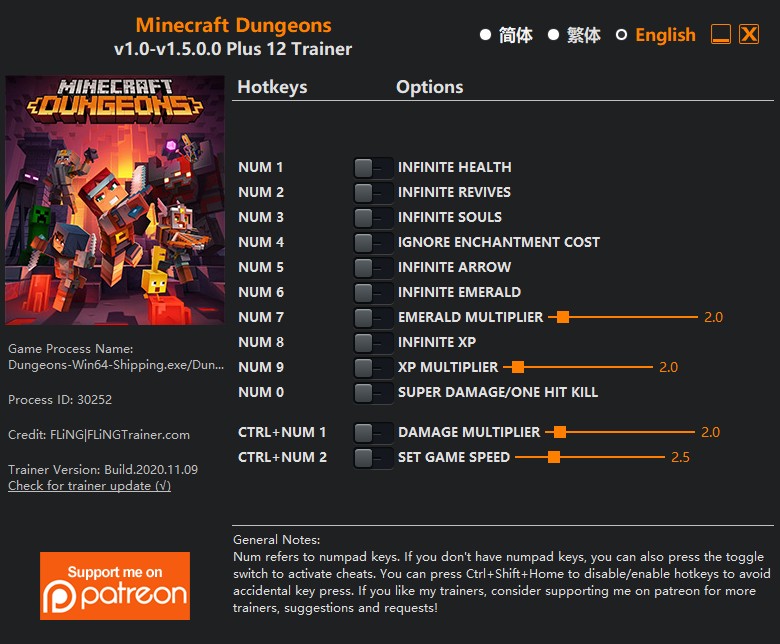 скачать Minecraft Dungeons: +12 трейнер v1.0-v1.5.0.0 {FLiNG}