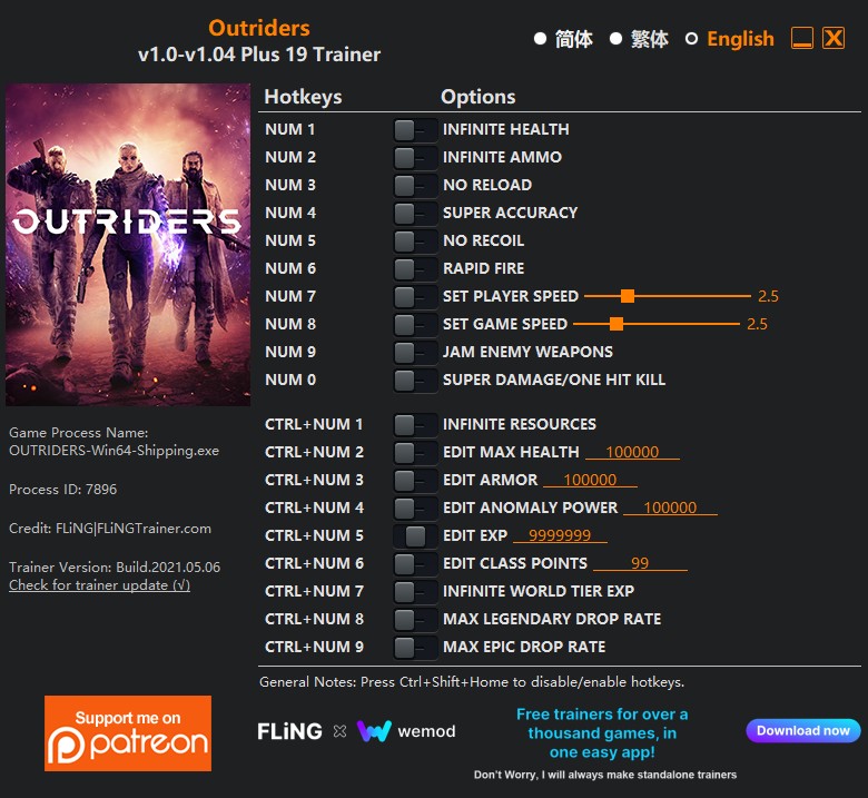 скачать OUTRIDERS: +18 трейнер v1.0-v1.04 {FLiNG}
