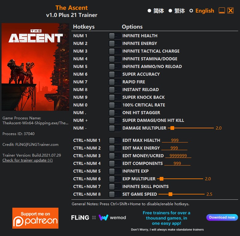 скачать The Ascent: +21 трейнер v1.0 {FLiNG}
