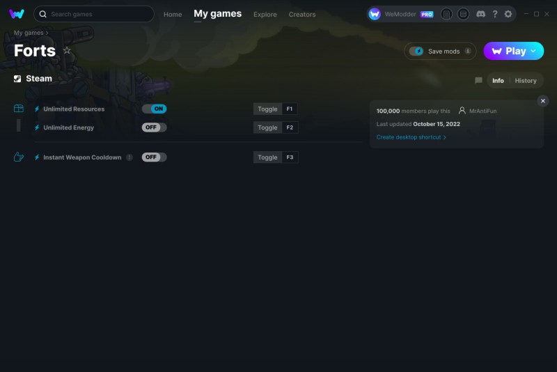 скачать Forts: +3 трейнер v15.10.2022 {MrAntiFun / WeMod}