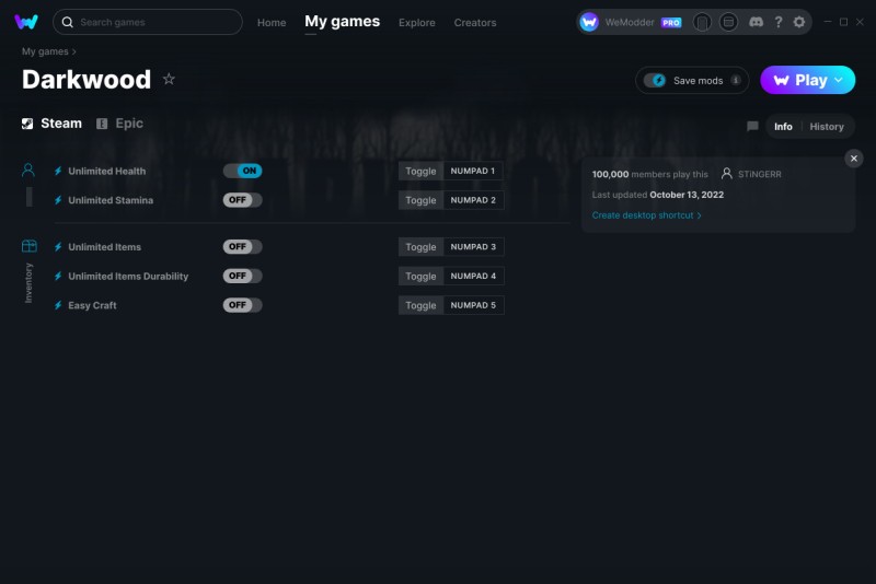 скачать Darkwood: +5 трейнер v13.10.2022 {STiNGERR / WeMod}