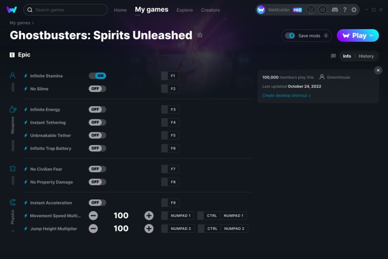 скачать Ghostbusters: Spirits Unleashed +11 трейнер v24.10.2022 {GreenHouse / WeMod}