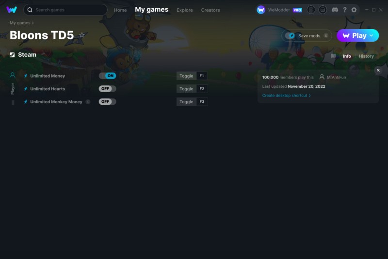скачать Bloons TD 5: +3 трейнер v20.11.2022 {MrAntiFun / WeMod}