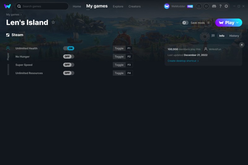 скачать Len's Island: +4 трейнер v22.12.2022 {MrAntiFun / WeMod}