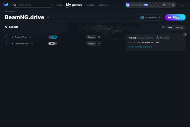 скачать BeamNG.drive: +2 трейнер v28.12.2022 {MrAntiFun / WeMod}