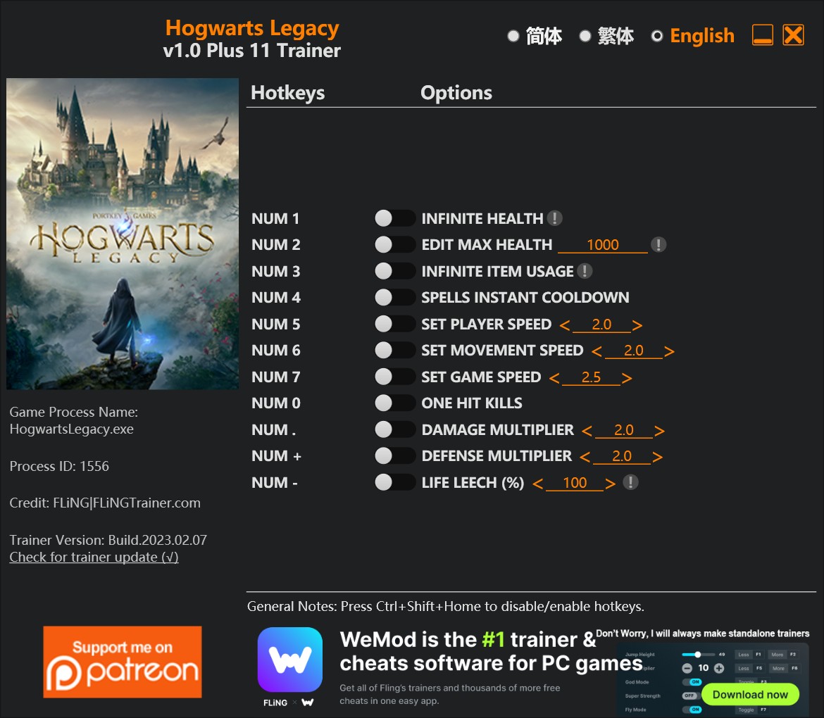 скачать Hogwarts Legacy: +11 трейнер v1.0 {FLiNG}