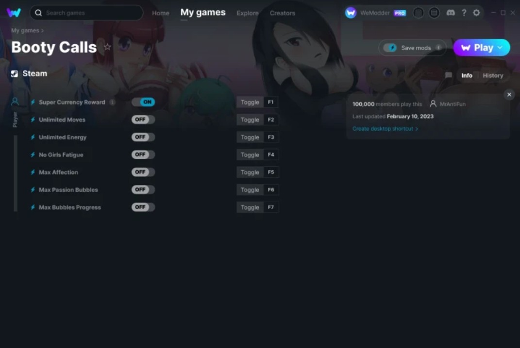 скачать Booty Calls: +7 трейнер v11.02.2023 {MrAntiFun / WeMod}