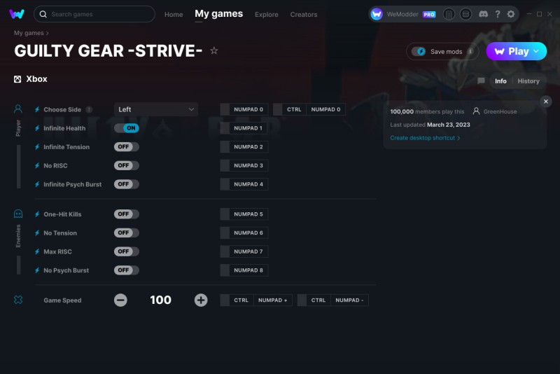 скачать Guilty Gear -Strive- +10 трейнер v23.03.2023 {GreenHouse / WeMod}