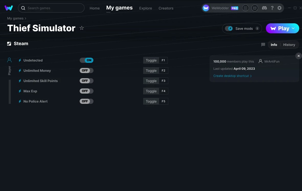 скачать Thief Simulator: +5 трейнер v10.04.2023 {MrAntiFun / WeMod}