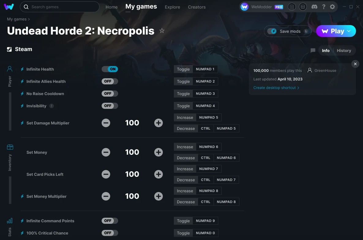 скачать Undead Horde 2: Necropolis +15 трейнер v10.04.2023 {GreenHouse / WeMod}