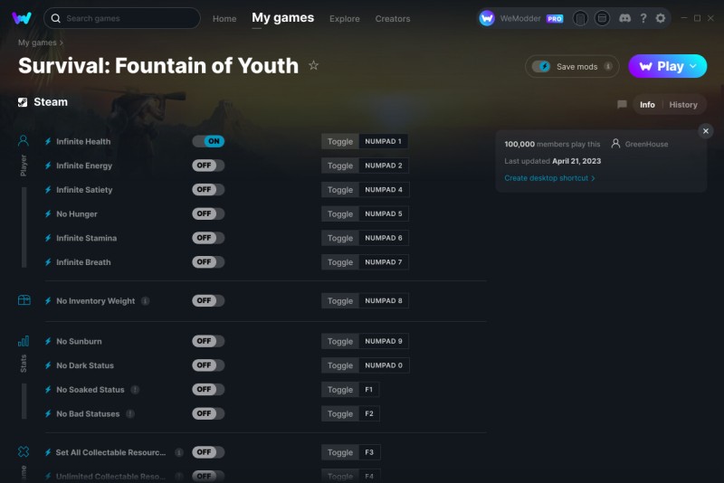 скачать Survival: Fountain of Youth +24 трейнер v21.04.2023 {GreenHouse / WeMod}