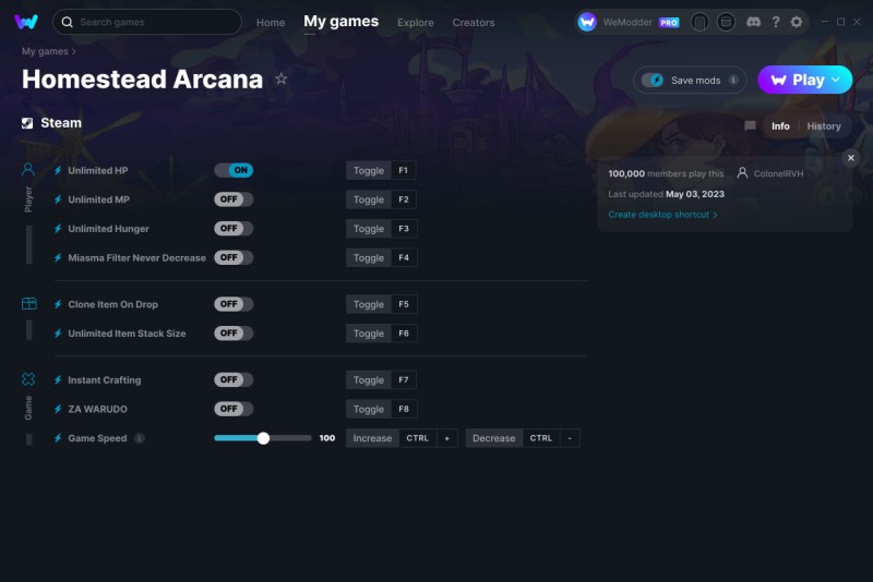 скачать Homestead Arcana: +9 трейнер v03.05.2023 {ColonelRVH / WeMod}