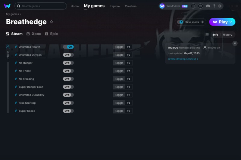 скачать Breathedge: +9 трейнер v07.05.2023 {MrAntiFun / WeMod}