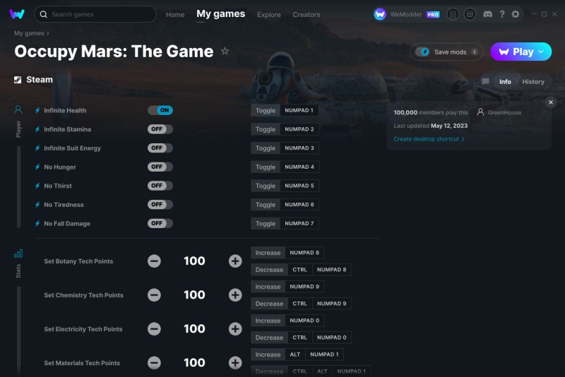 скачать Occupy Mars: The Game +20 трейнер v12.05.2023 {GreenHouse / WeMod}