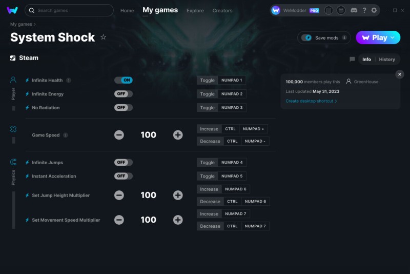 скачать System Shock Remake: +8 трейнер v31.05.2023 {GreenHouse / WeMod}