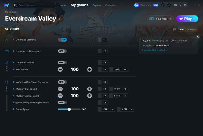 скачать Everdream Valley: +9 трейнер v05.06.2023 {ColonelRVH / WeMod}