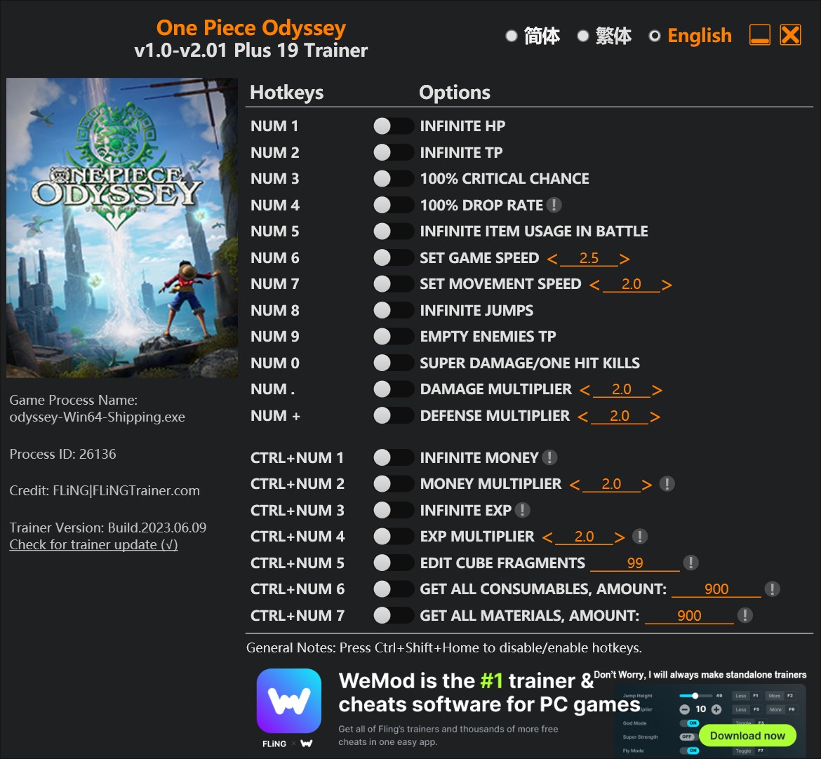 скачать One Piece Odyssey: +19 трейнер v1.0-v2.01 {FLiNG}