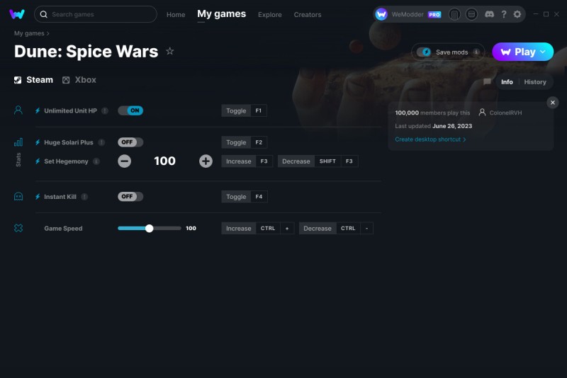 скачать Dune: Spice Wars +5 трейнер v28.04.2022 {ColonelRVH / WeMod}