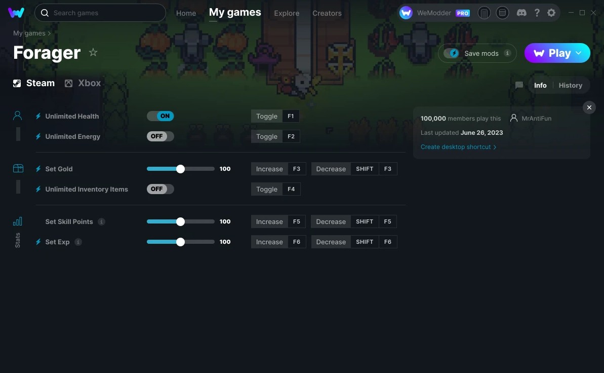 скачать Forager: +6 трейнер v26.06.2023 {MrAntiFun / WeMod}