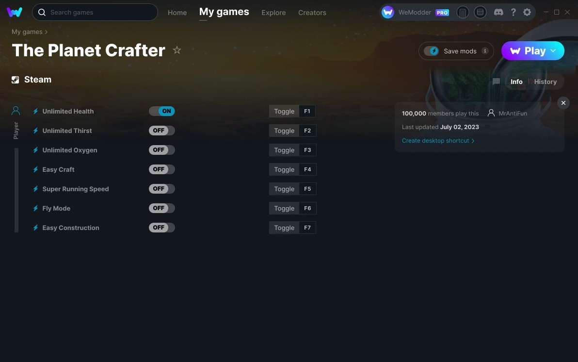 скачать The Planet Crafter: +7 трейнер v02.07.2022 {MrAntiFun / WeMod}