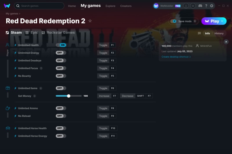 скачать Red Dead Redemption 2: +11 трейнер v05.07.2023 {MrAntiFun / WeMod}