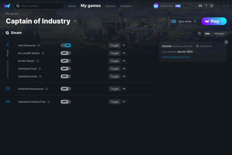 скачать Captain of Industry: +7 трейнер v04.07.2023 {MrAntiFun / WeMod}