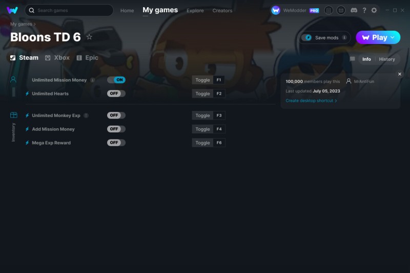 скачать Bloons TD 6: +5 трейнер v05.07.2023 {MrAntiFun / WeMod}