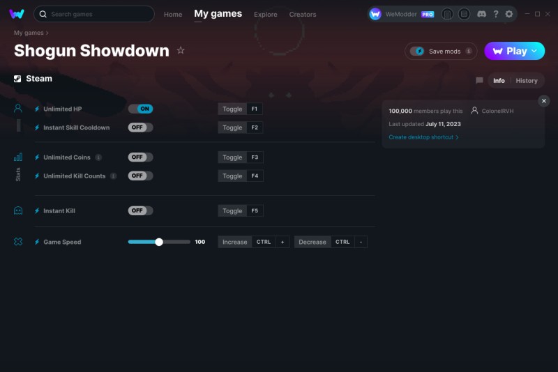 скачать Shogun Showdown: +6 трейнер v11.07.2023 {ColonelRVH / WeMod}