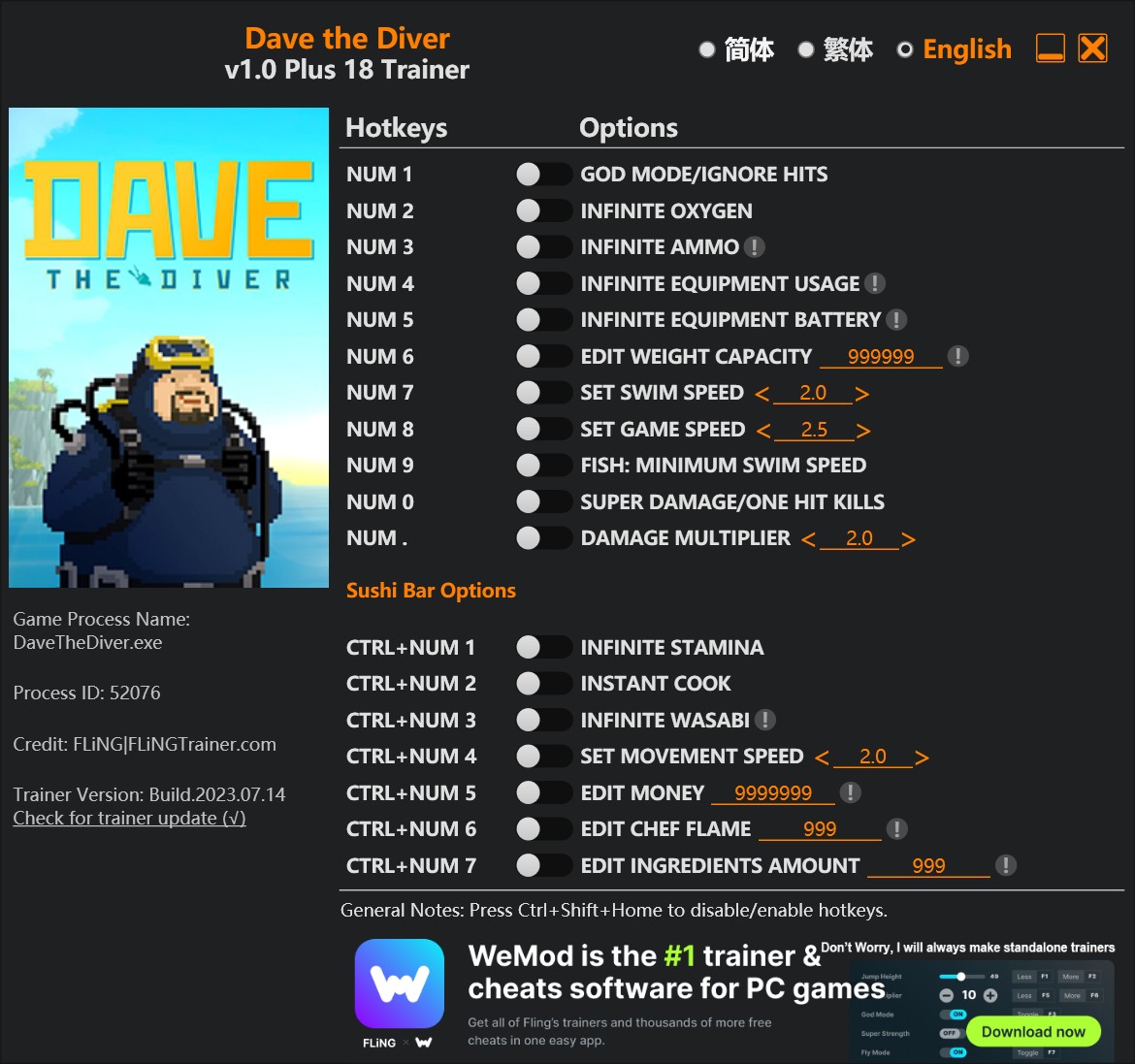 скачать Dave The Diver: +18 трейнер v1.0 {FLiNG}