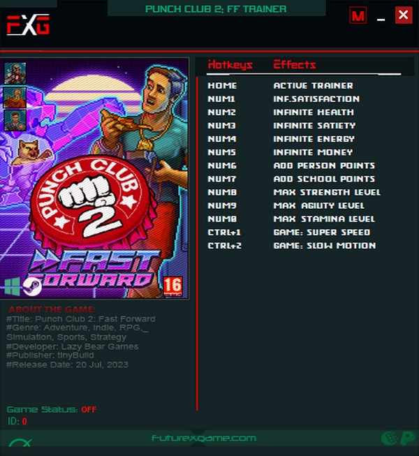 скачать Punch Club 2: Fast Forward +12 трейнер v1.0.0-v1.007 {FutureX}