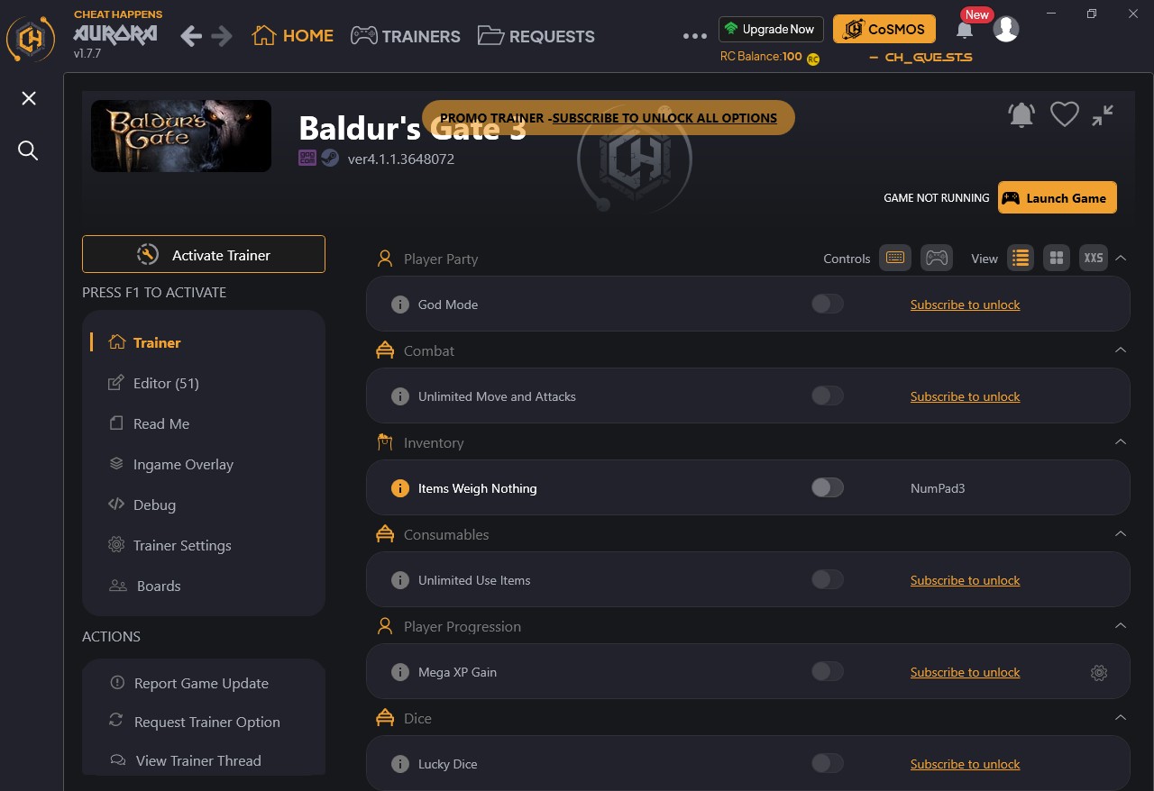 скачать Baldur's Gate 3: +59 трейнер v4.1.1.3648072 {CheatHappens.com}