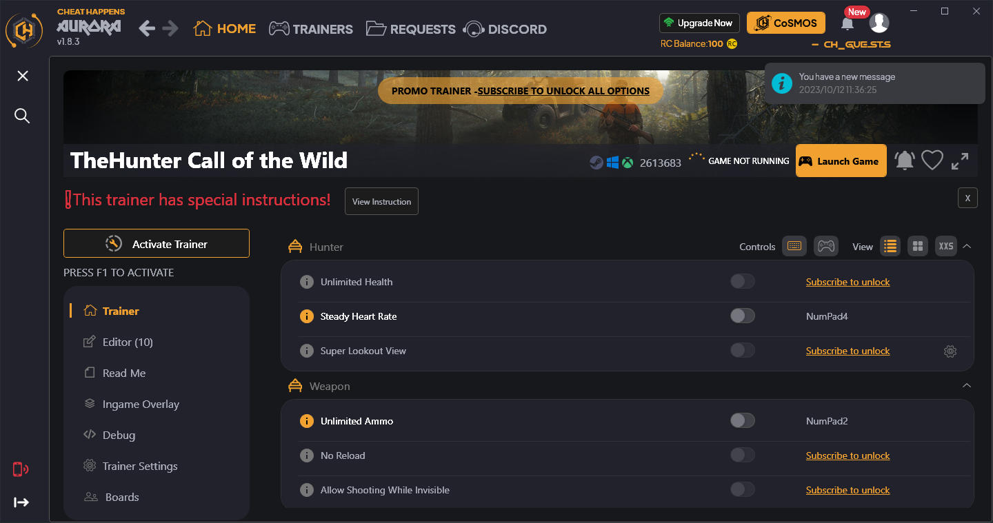 скачать theHunter: Call of the Wild +20 трейнер v2613683 {CheatHappens.com}
