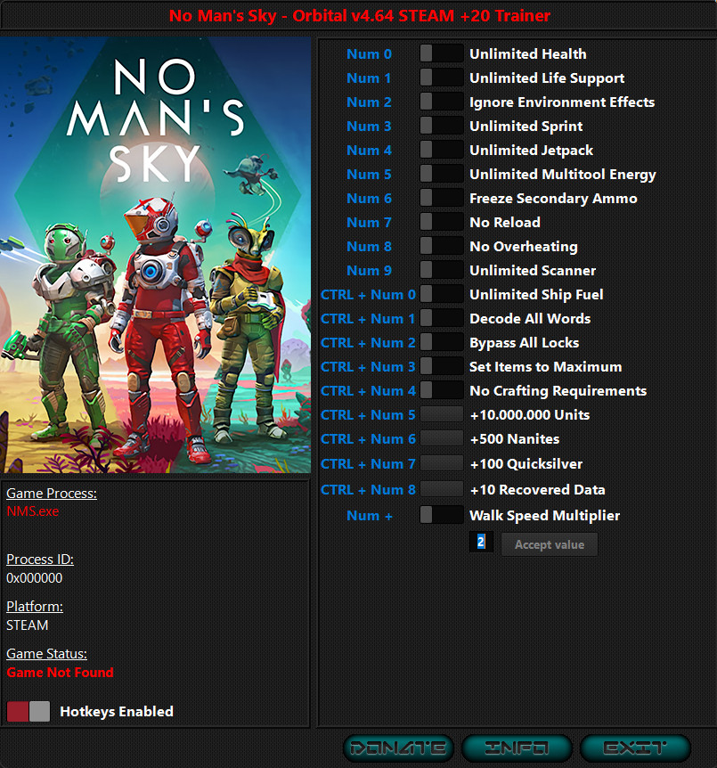 скачать No Man's Sky: +20 трейнер v4.711 {iNvIcTUs oRCuS / HoG}