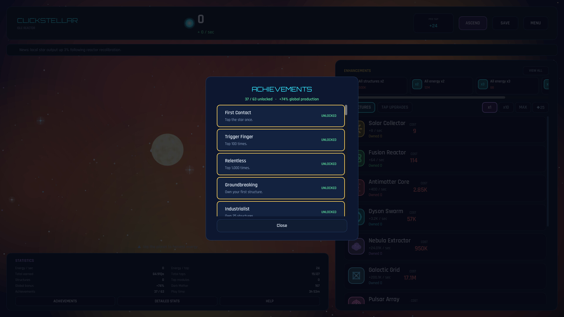 Clickstellar скриншоты