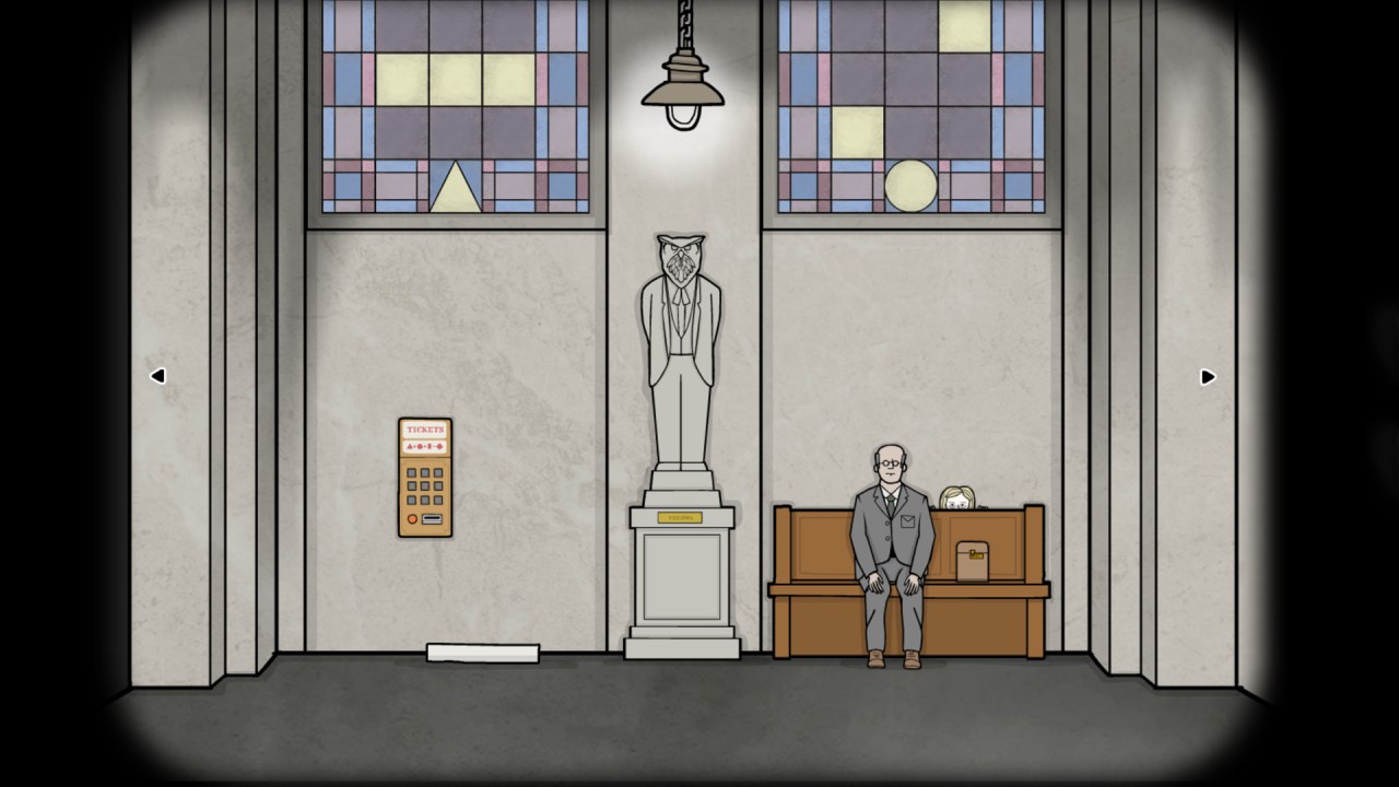 Мистер Филин у входа в Rusty Lake Hotel после прохождения Underground Blossom
